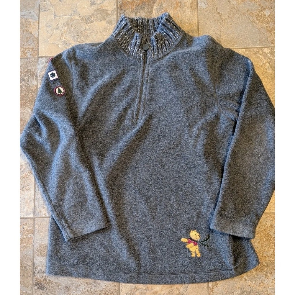 Y2K Disney Store WINNIE THE POOH  Fleece Sweatshirt GRAY Medium Quarter Zip